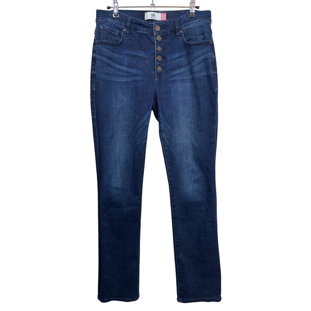 Cabi Button Fly Straight Jeans Womens 6 Blue Mid Rise Dark Wash Indigo